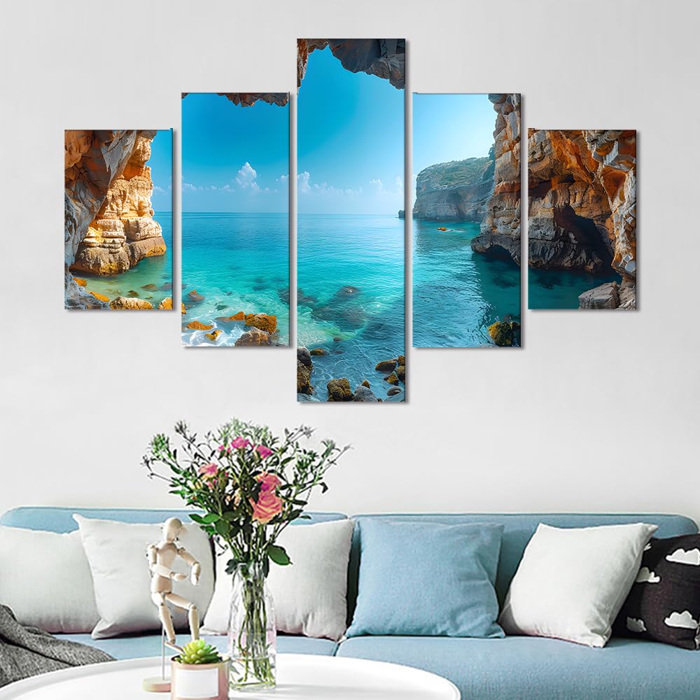 【超巨大】ビーチ風景キャンバスアート 朝日と海 3枚セット ☆ 海の絵 Amazon.co.jp: 大きな海の壁アート - 5枚セット 青い海の風景